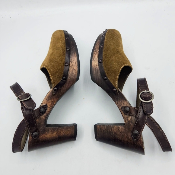 American Eagle 1977 Vintage Suede Leather Studded Clogs Wooden Heels Size 7 - Picture 5 of 15